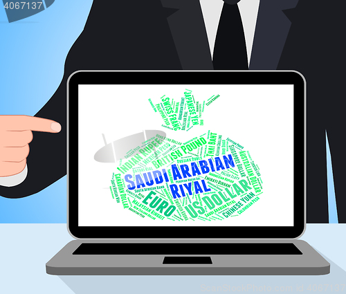 Image of Saudi Arabian Riyal Shows Exchange Rate And Currencies