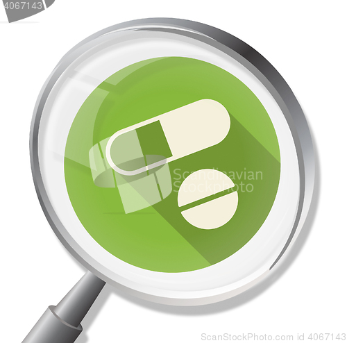 Image of Pills Magnifier Indicates Healthcare Pharmacy And Antibiotic