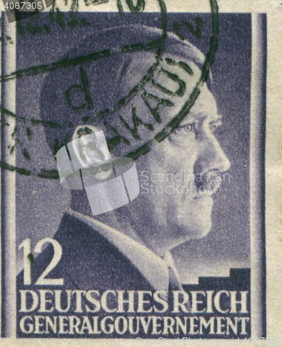 Image of GERMANY - CIRCA 1942: A stamp printed in Germany shows portrait of Adolf Hitler, circa 1942.