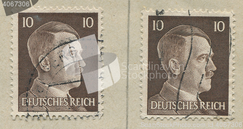 Image of GERMANY - CIRCA 1942: A stamp printed in Germany shows portrait of Adolf Hitler, circa 1942.