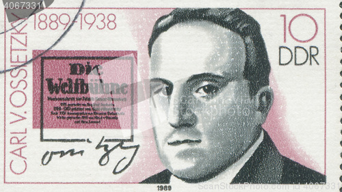 Image of GERMANY - CIRCA 1989: a stamp printed in the Germany shows Carlvon Ossietzky, circa 1989