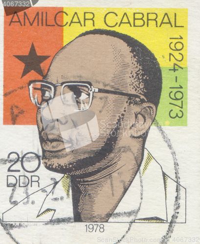 Image of GERMANY - CIRCA 1978: A stamp printed in Cuba shows portrait of Amilcar Cabral Guinea Bissau freedom fighter , circa 1978