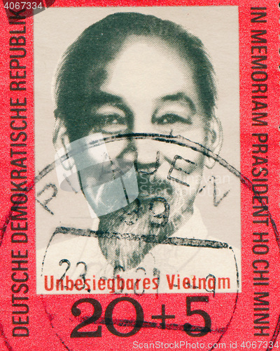 Image of GERMANY- CIRCA 1970: A stamp printed in Germany shows Ho Chi Minh, circa 1970