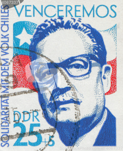 Image of GERMAN DEMOCRATIC REPUBLIC - CIRCA 1973: stamp showing an image of president Salvador Allende, circa 1973