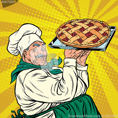 Image of joyful retro cook berry pie