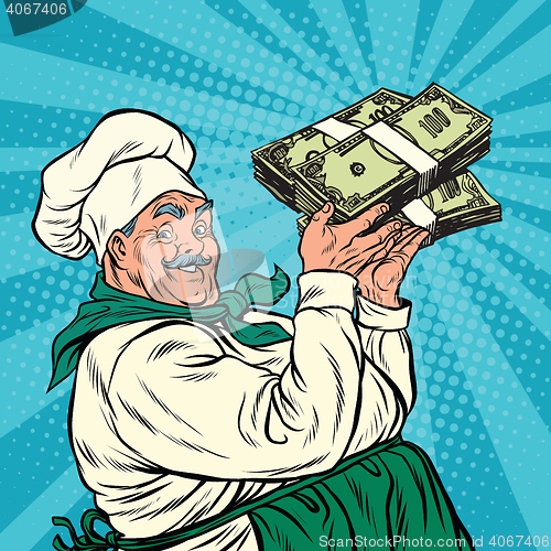 Image of Retro chef with a bundle of money