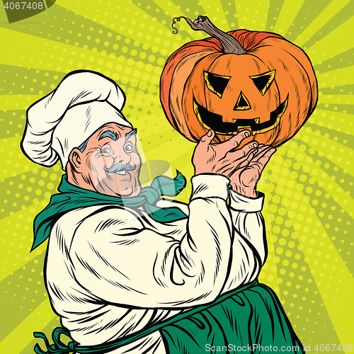 Image of Retro cook with pumpkin Halloween