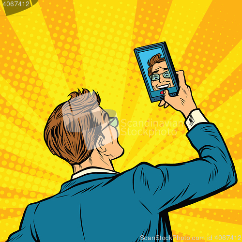 Image of Retro man selfie on smartphone
