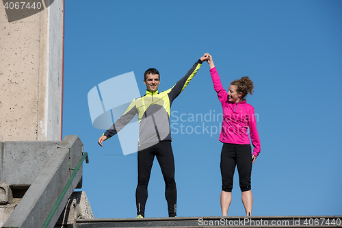 Image of congratulate and happy to finish morning workout