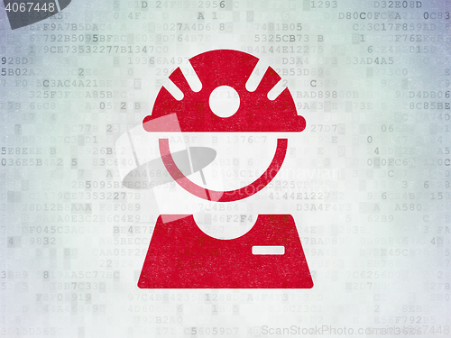Image of Industry concept: Factory Worker on Digital Data Paper background