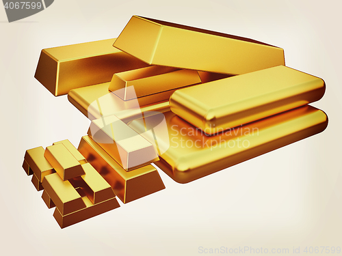 Image of gold bars. 3D illustration. Vintage style.