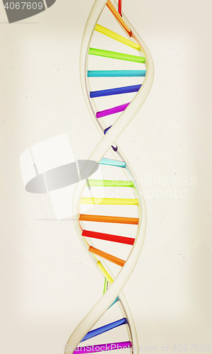 Image of DNA structure model on white. 3D illustration. Vintage style.