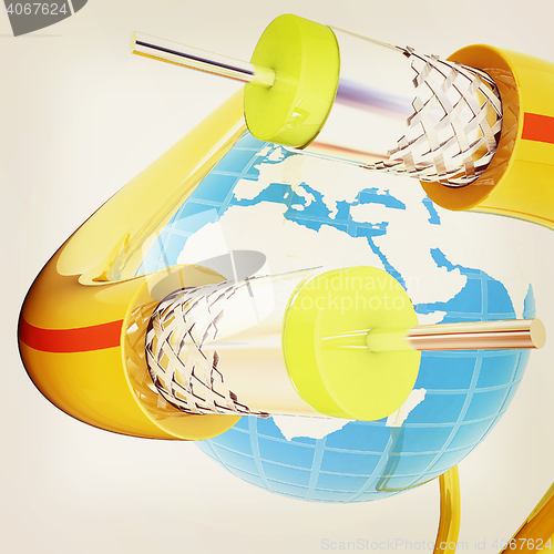 Image of Cables for high tech connect and Earth. 3D illustration. Vintage