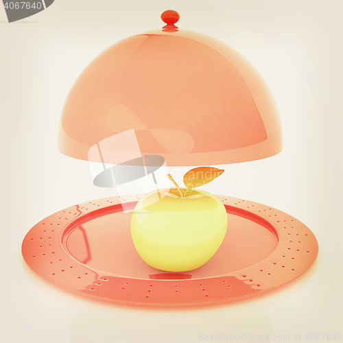 Image of Serving dome or Cloche and apple . 3D illustration. Vintage styl