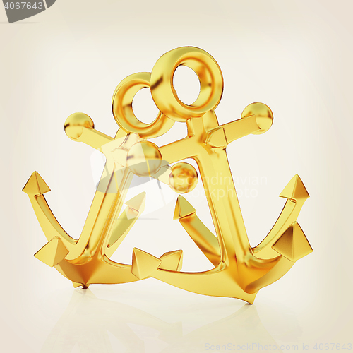 Image of Gold anchors. 3D illustration. Vintage style.