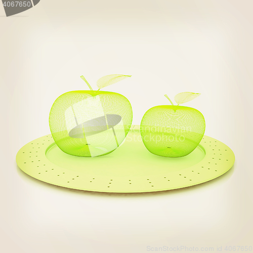 Image of Serving dome or Cloche and apple . 3D illustration. Vintage styl