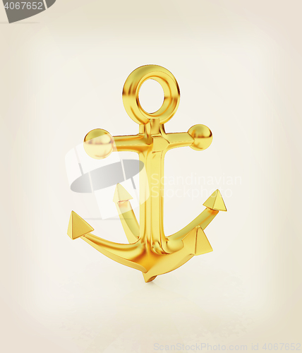 Image of Gold anchor. 3D illustration. Vintage style.