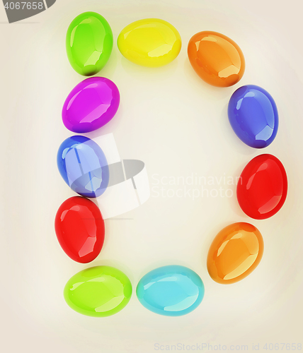Image of Alphabet from colorful eggs. Letter \"D\". 3D illustration. Vintag