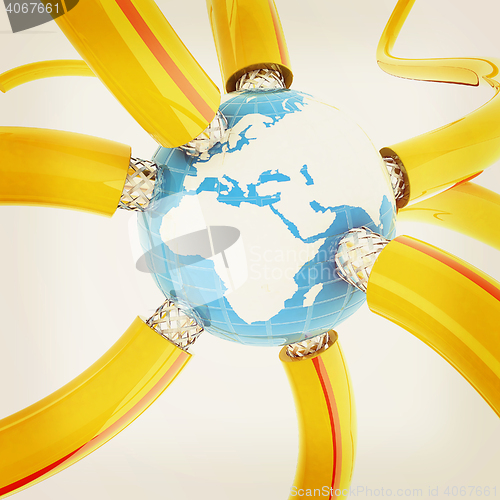 Image of Cables for high tech connect and Earth. 3D illustration. Vintage