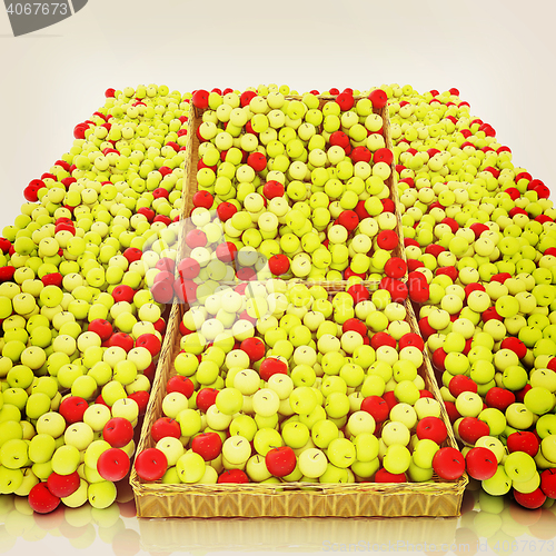 Image of Wicker basket full of apples isolated on white. 3D illustration.