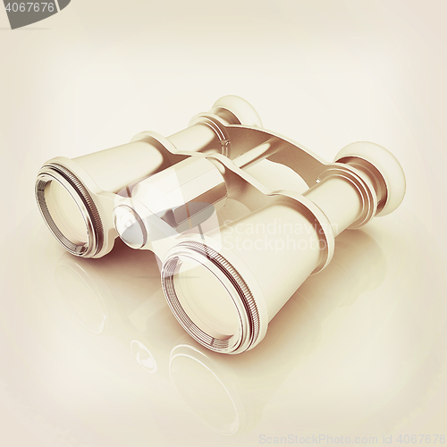 Image of binoculars. 3D illustration. Vintage style.