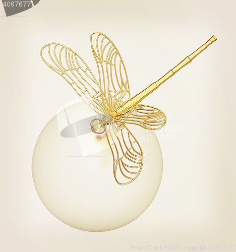 Image of Dragonfly on abstract design sphere. 3D illustration. Vintage st