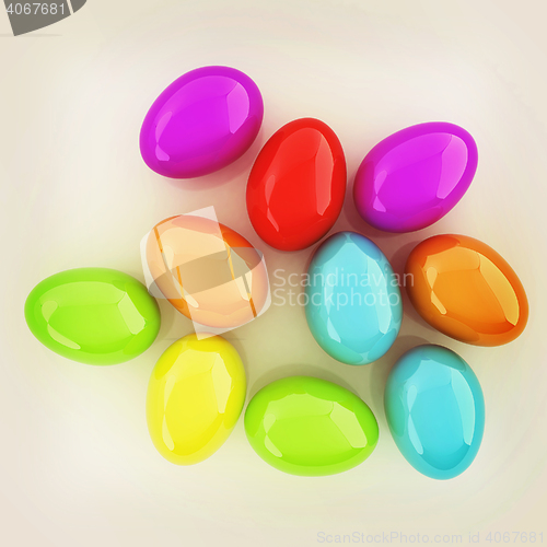 Image of Colored Eggs on a white background. 3D illustration. Vintage sty