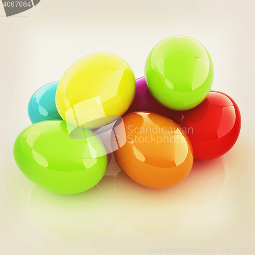 Image of Colored Eggs on a white background. 3D illustration. Vintage sty