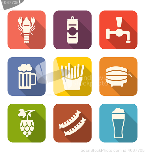 Image of Group Minimal Colorful Icons of Beers and Snacks