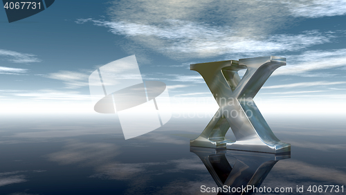 Image of metal uppercase letter x under cloudy sky - 3d rendering