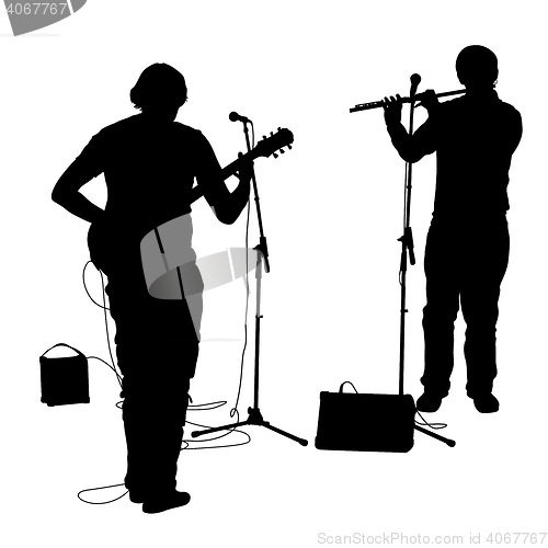 Image of Silhouettes musicians plays the guitar and flute.