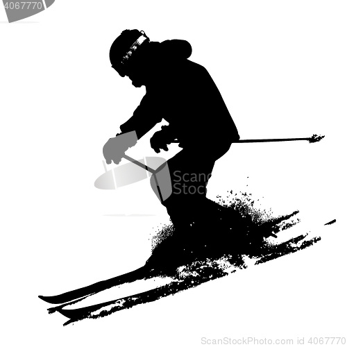 Image of Mountain skier  speeding down slope. sport silhouette.