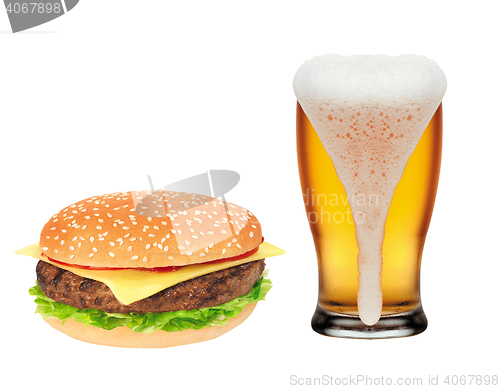 Image of Hamburger and Mug of beer
