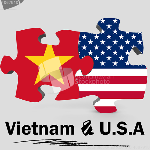 Image of USA and Vietnam flags in puzzle 