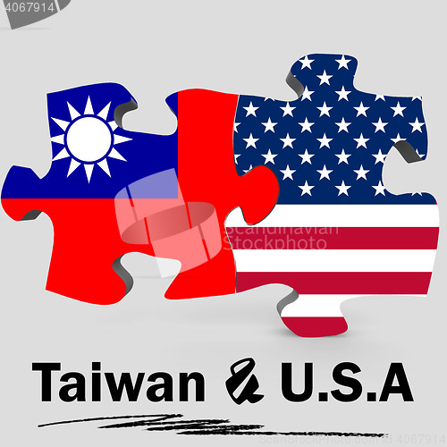 Image of USA and Taiwan flags in puzzle 