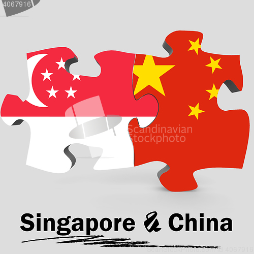 Image of China and Singapore flags in puzzle 