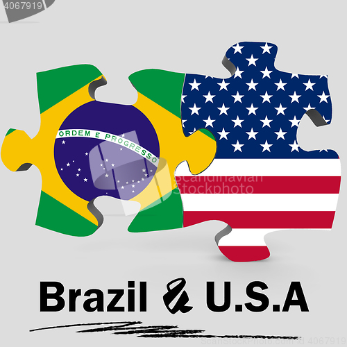 Image of USA and Brazil flags in puzzle 