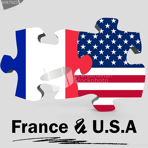 Image of USA and France flags in puzzle 