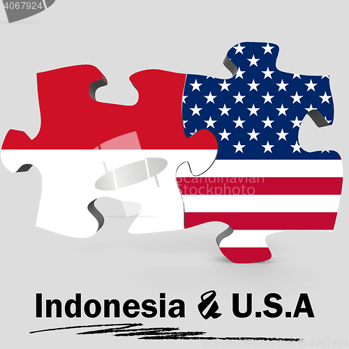 Image of USA and Indonesia flags in puzzle 