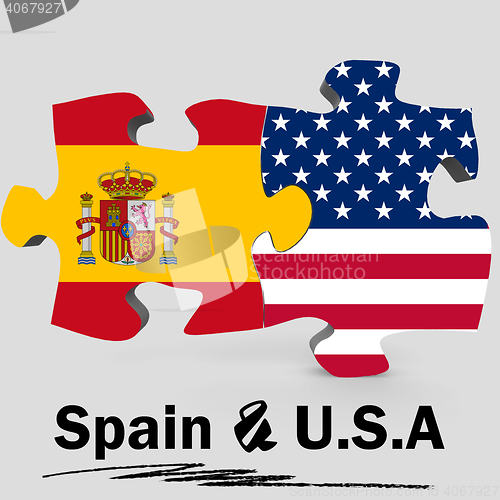 Image of USA and Spain flags in puzzle 