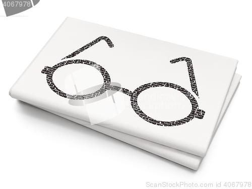 Image of Science concept: Glasses on Blank Newspaper background