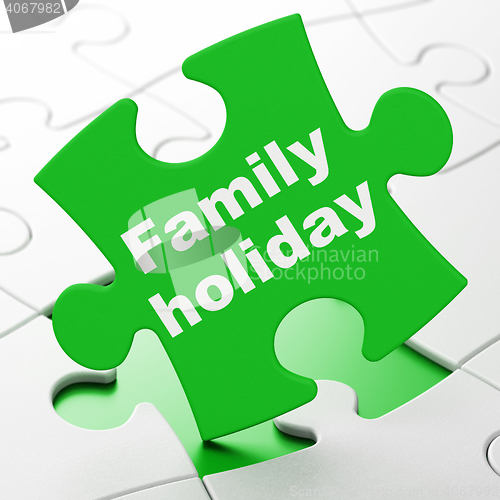 Image of Tourism concept: Family Holiday on puzzle background