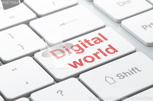 Image of Data concept: Digital World on computer keyboard background