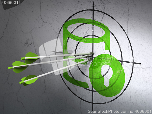 Image of Programming concept: arrows in Database With Lock target on wall background