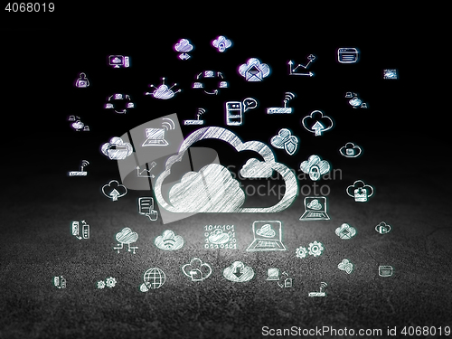 Image of Cloud computing concept: Cloud in grunge dark room
