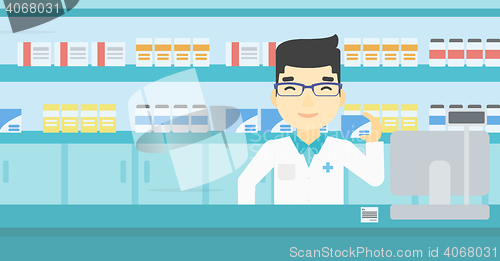 Image of Pharmacist showing some medicine.