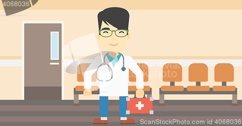 Image of Doctor with first aid box vector illustration.