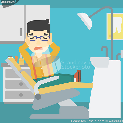 Image of Scared patient in dental chair vector illustration