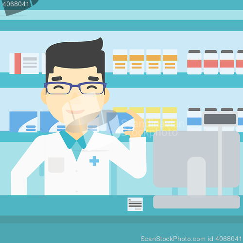 Image of Pharmacist showing some medicine.