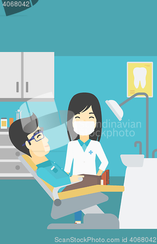 Image of Patient and doctor at dentist office.